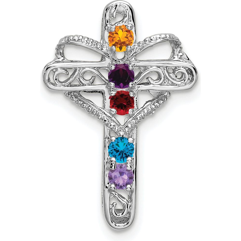 14K White Gold Polish Filigree 5-Stone Mother's Cross Pendant - Mounting Only by Oro Pregiato