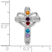 14K White Gold Polish Filigree 5-Stone Mother's Cross Pendant - Mounting Only by Oro Pregiato