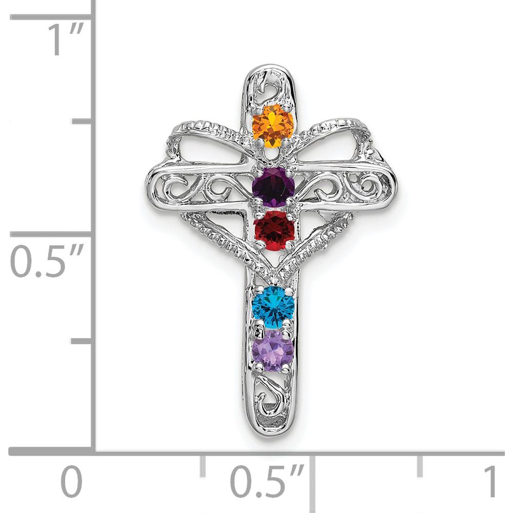 14K White Gold Polish Filigree 5-Stone Mother's Cross Pendant - Mounting Only by Oro Pregiato