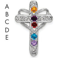 14K White Gold Polish Filigree 5-Stone Mother's Cross Pendant - Mounting Only by Oro Pregiato