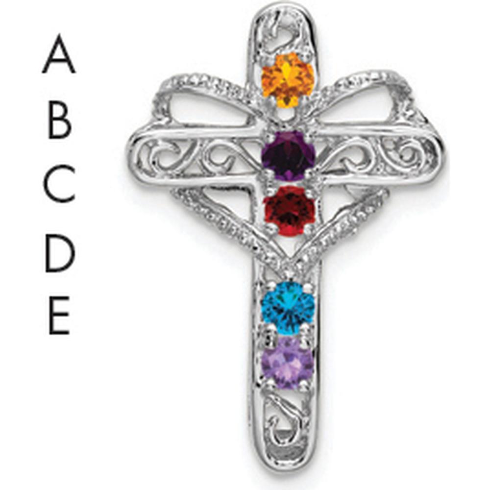 14K White Gold Polish Filigree 5-Stone Mother's Cross Pendant - Mounting Only by Oro Pregiato