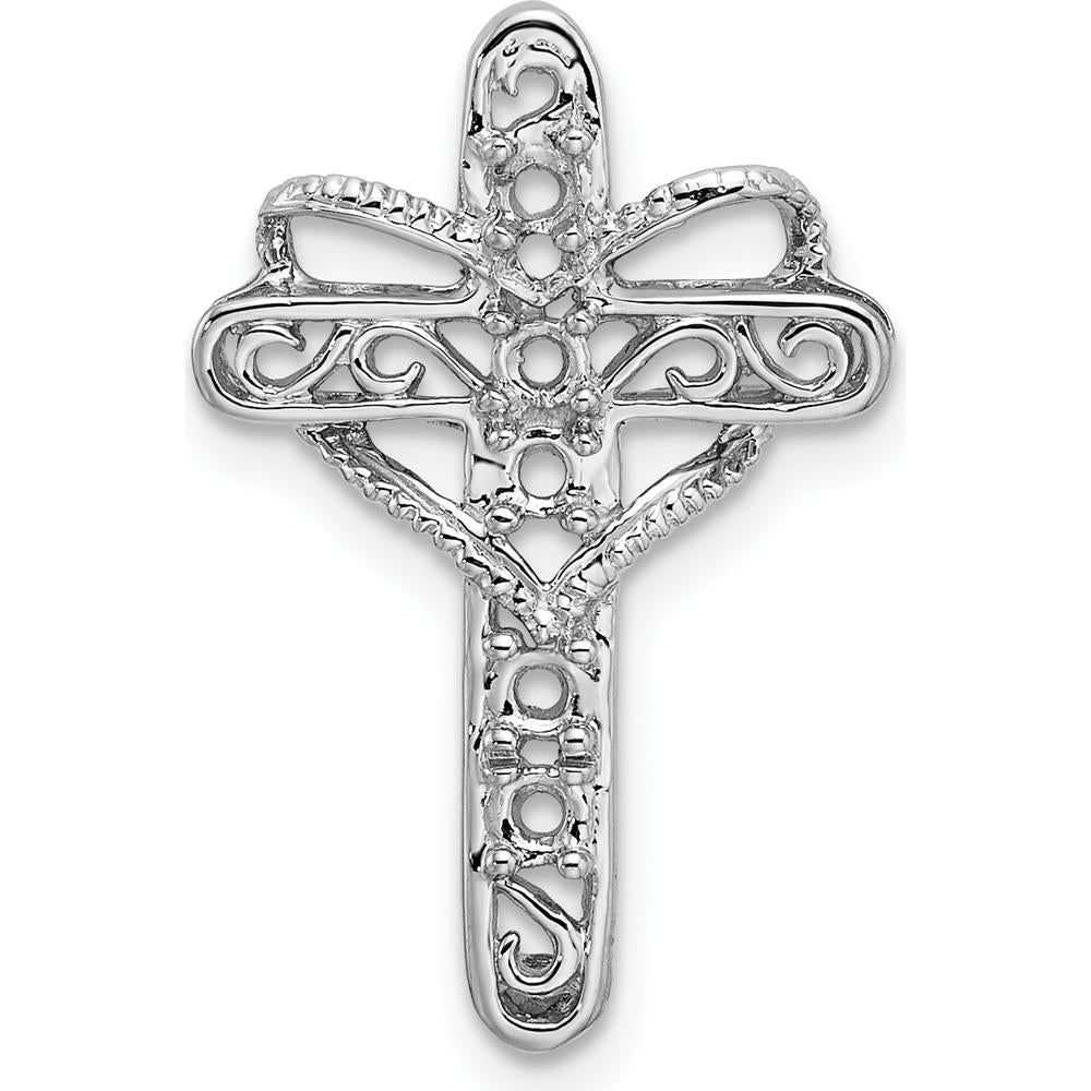 14K White Gold Polish Filigree 5-Stone Mother's Cross Pendant - Mounting Only by Oro Pregiato