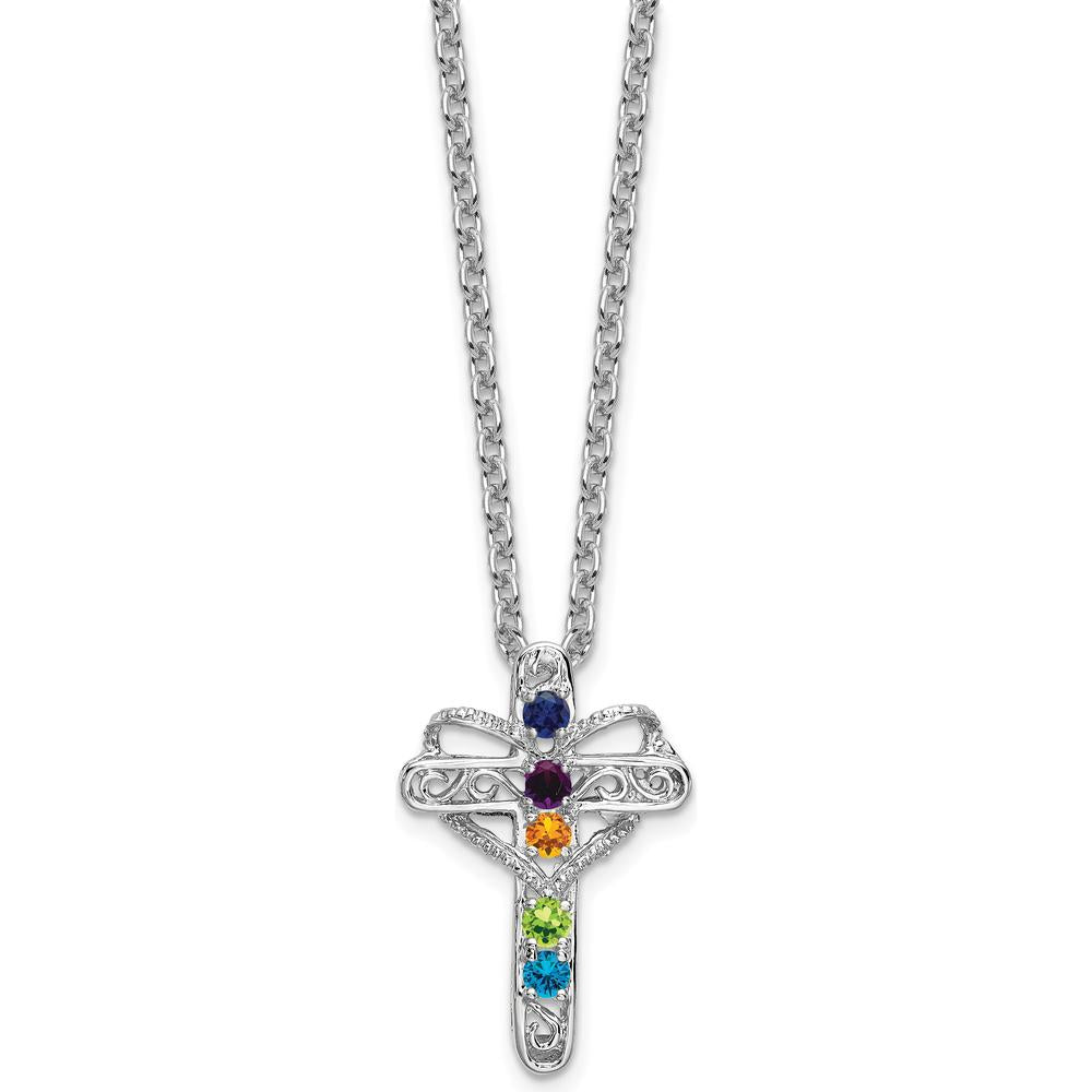 14K White Gold Polish Filigree 5-Stone Mother's Cross Pendant - Mounting Only by Oro Pregiato