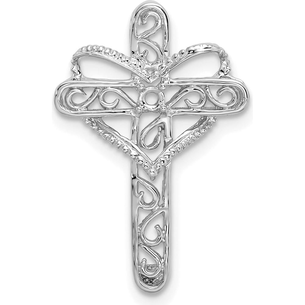 14K White Gold Polish Filigree Mother's Cross Pendant Mounting - Prong Setting for 2mm Gemstone by Oro Pregiato