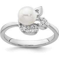 14K White Gold Polished 1/10 Carat Diamond and Freshwater Cultured Pearl Size 7 Ring by 0