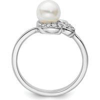 14K White Gold Polished 1/10 Carat Diamond and Freshwater Cultured Pearl Size 7 Ring by 0