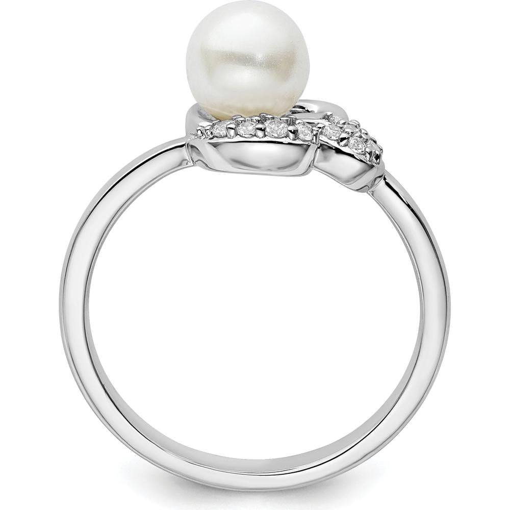 14K White Gold Polished 1/10 Carat Diamond and Freshwater Cultured Pearl Size 7 Ring by 0