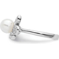 14K White Gold Polished 1/10 Carat Diamond and Freshwater Cultured Pearl Size 7 Ring by 0