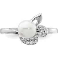 14K White Gold Polished 1/10 Carat Diamond and Freshwater Cultured Pearl Size 7 Ring by 0