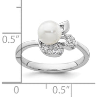 14K White Gold Polished 1/10 Carat Diamond and Freshwater Cultured Pearl Size 7 Ring by 0
