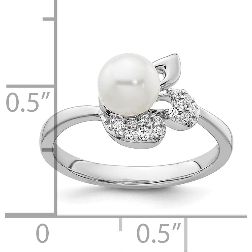 14K White Gold Polished 1/10 Carat Diamond and Freshwater Cultured Pearl Size 7 Ring by 0