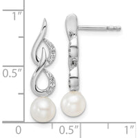 14K White Gold Polished 1/15 Carat Diamond and White Freshwater Cultured Pearl Drop Earrings by Monteluci Fine Jewelry