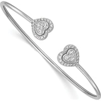 14K White Gold Polished 1/2 Carat Diamond Heart Flexible Cuff Bracelet by Oro Pregiato