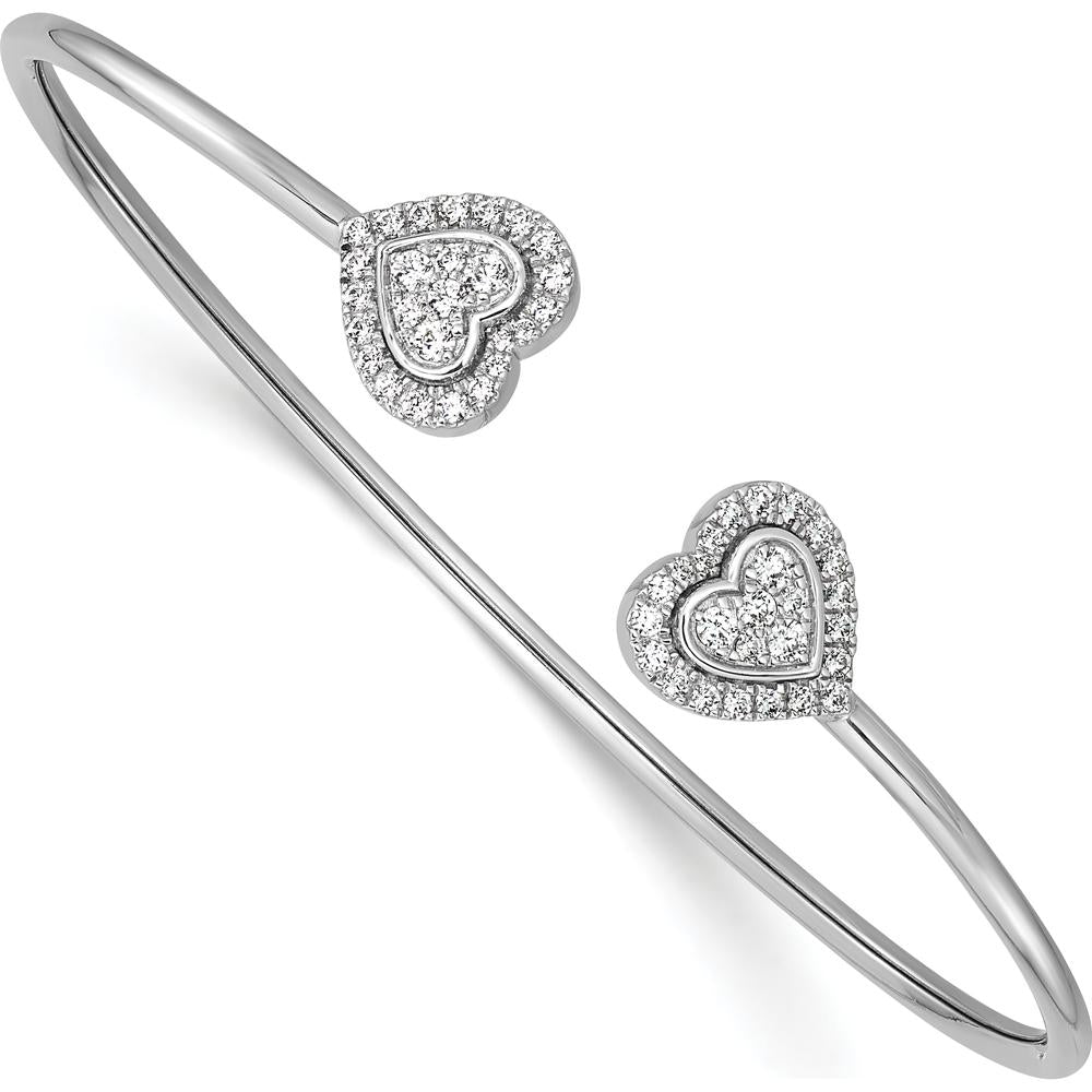 14K White Gold Polished 1/2 Carat Diamond Heart Flexible Cuff Bracelet by Oro Pregiato
