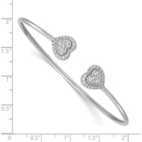 14K White Gold Polished 1/2 Carat Diamond Heart Flexible Cuff Bracelet by Oro Pregiato