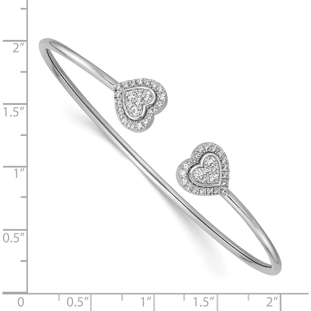 14K White Gold Polished 1/2 Carat Diamond Heart Flexible Cuff Bracelet by Oro Pregiato