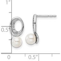 14K White Gold Polished 1/20 Carat Diamond and White Freshwater Cultured Pearl Drop Post Earrings - 1/10 Carats Total Diamond Weight by Monteluci Fine Jewelry