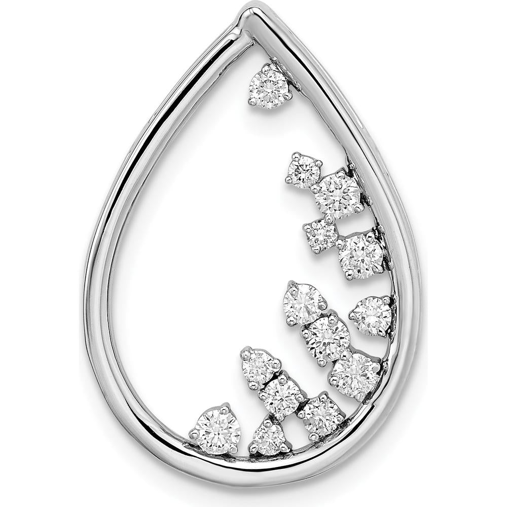 14K White Gold Polished 1/3 Carat Diamond Fancy Teardrop Chain Slide - 0.1 Carat Total Diamond Weight by Monteluci Fine Jewelry
