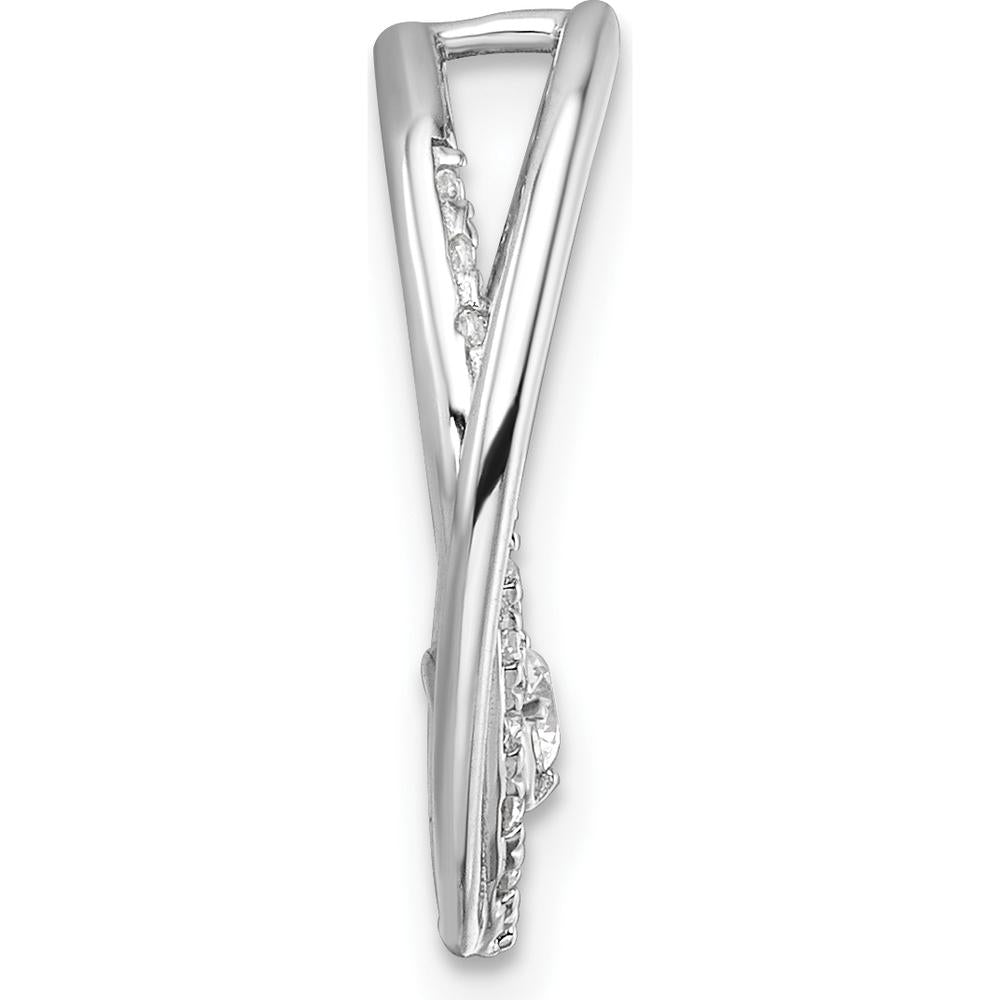 14K White Gold Polished 1/3 Carat Round Diamond Double Oval Pendant by Oro Pregiato