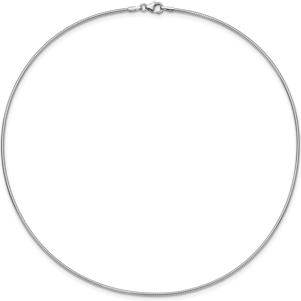 14K White Gold Polished 1.4mm 16" Omega Necklace with Rhodium Plating by Oro Pregiato