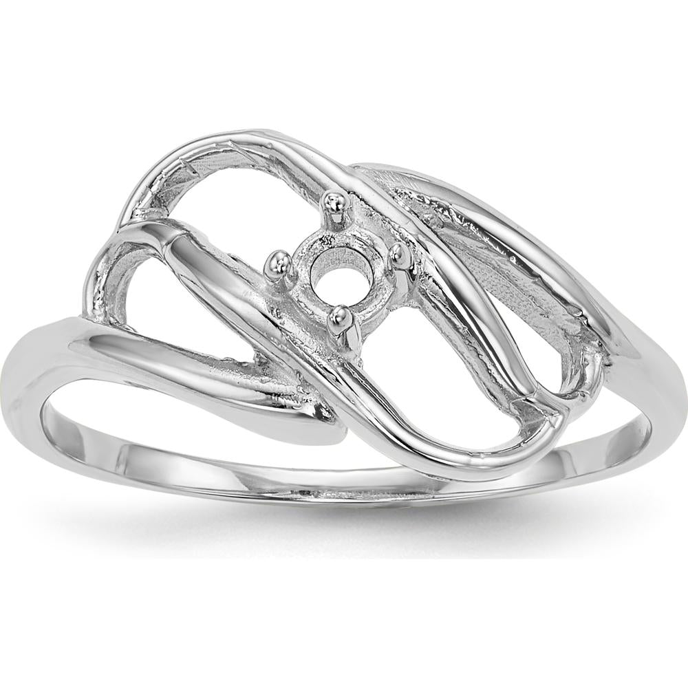 14K White Gold Polished 1-Stone Mother's Ring Mounting - Customizable with Your Choice of Center Stone by Oro Pregiato