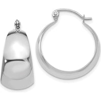 14K White Gold Polished 10.5mm Tapered Hoop Earrings - 23mm Length by Oro Pregiato