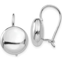 14K White Gold Polished 12mm Button Kidney Wire Drop Earrings by Oro Pregiato