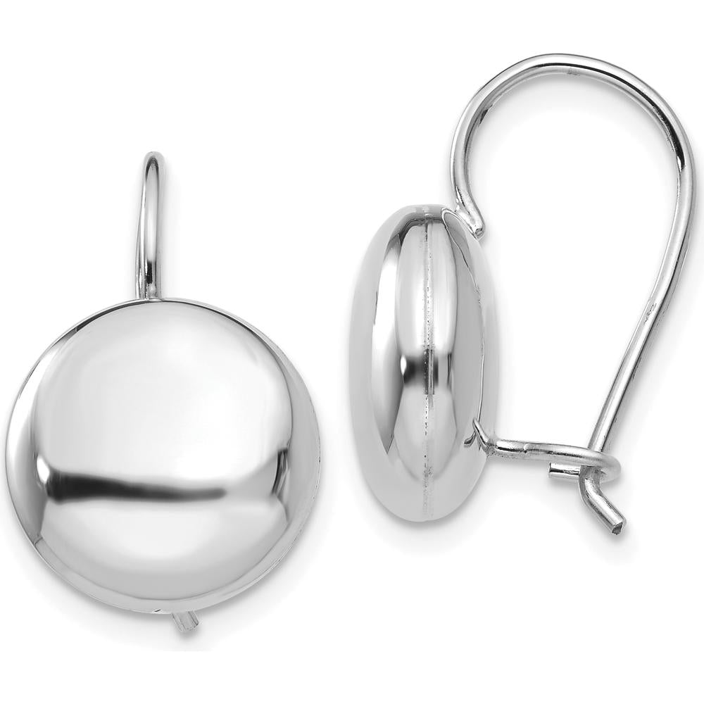 14K White Gold Polished 12mm Button Kidney Wire Drop Earrings by Oro Pregiato