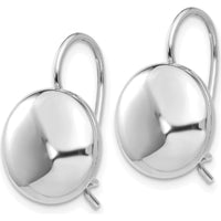14K White Gold Polished 12mm Button Kidney Wire Drop Earrings by Oro Pregiato