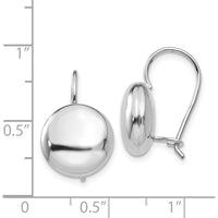 14K White Gold Polished 12mm Button Kidney Wire Drop Earrings by Oro Pregiato