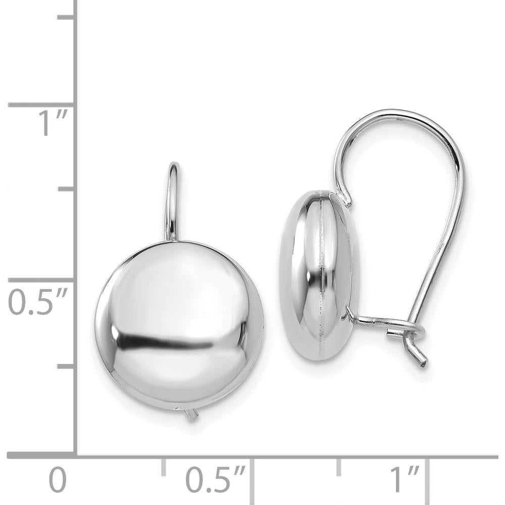 14K White Gold Polished 12mm Button Kidney Wire Drop Earrings by Oro Pregiato