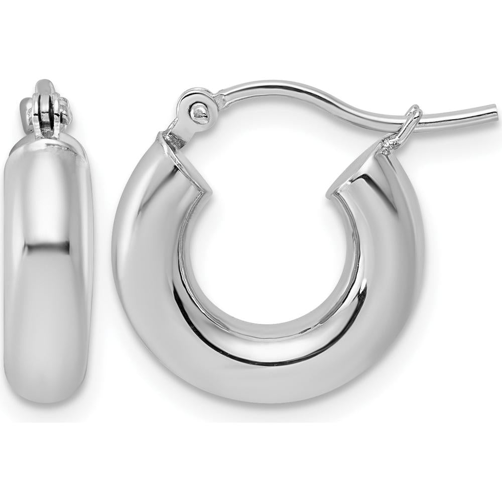 14K White Gold Polished 15mm Tube Hoop Earrings - Rhodium Plated by 0