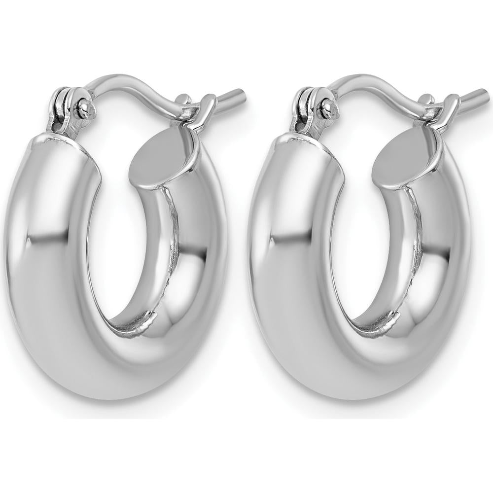 14K White Gold Polished 15mm Tube Hoop Earrings - Rhodium Plated by 0