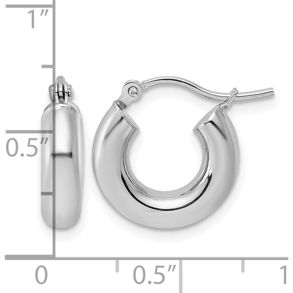 14K White Gold Polished 15mm Tube Hoop Earrings - Rhodium Plated by 0