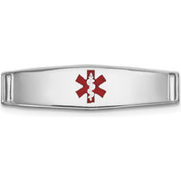 14K White Gold Polished 19x5mm Centered Red Epoxy Enameled Medical ID Soft Diamond Shape Plate # 813 by Oro Pregiato