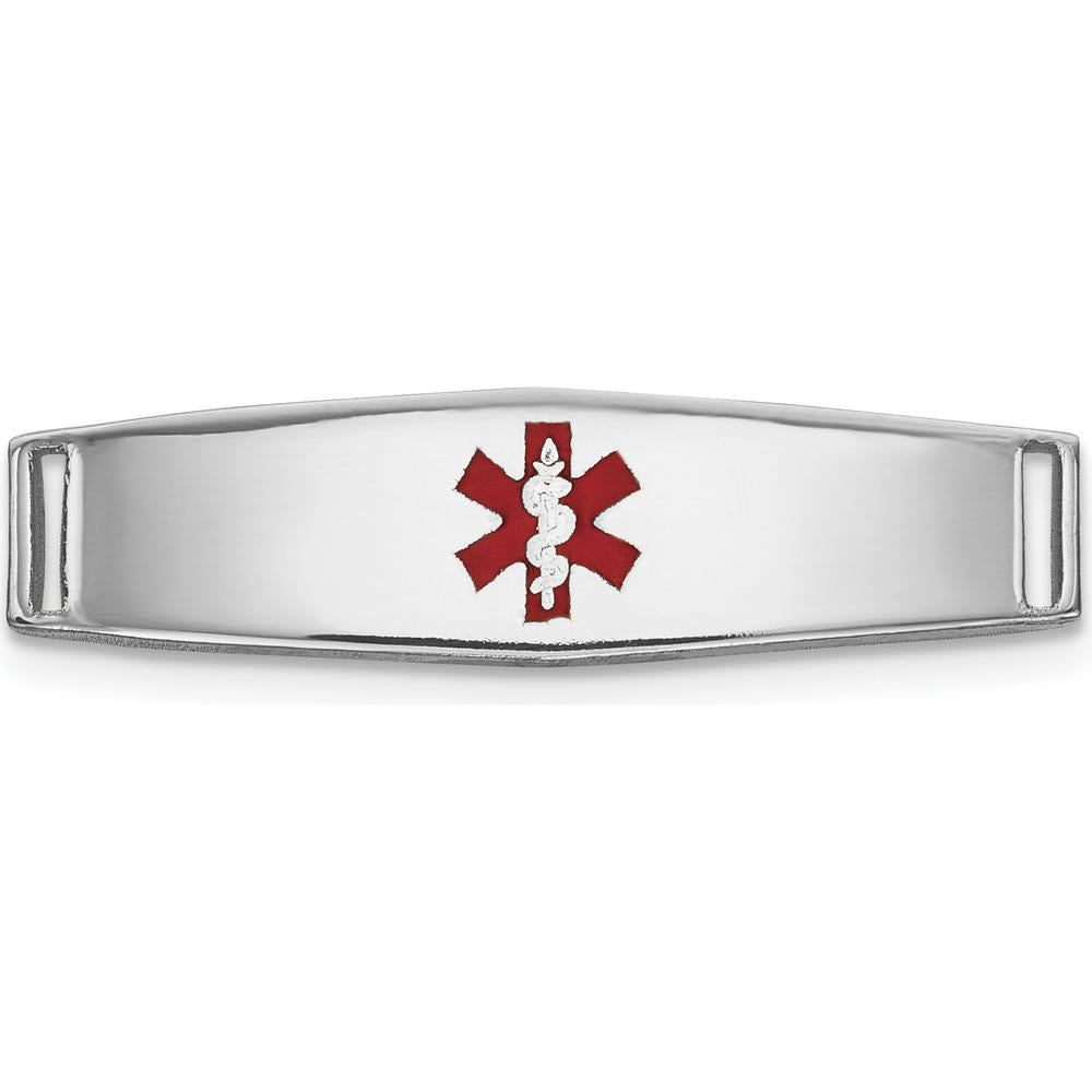 14K White Gold Polished 19x5mm Centered Red Epoxy Enameled Medical ID Soft Diamond Shape Plate # 813 by Oro Pregiato
