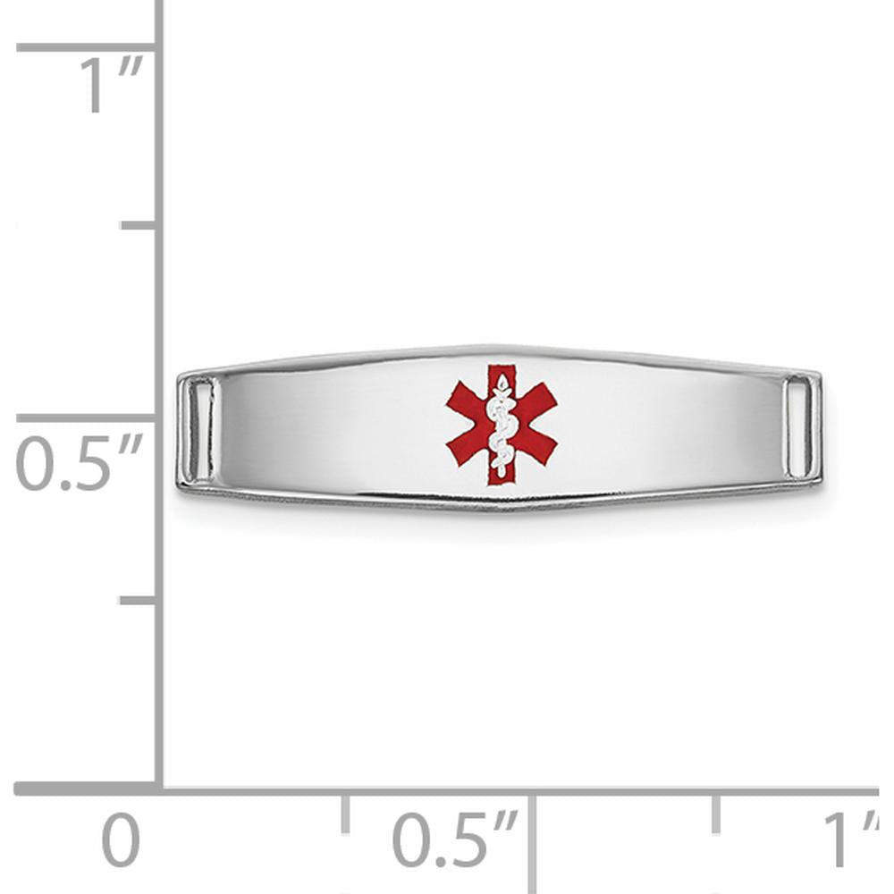 14K White Gold Polished 19x5mm Centered Red Epoxy Enameled Medical ID Soft Diamond Shape Plate # 813 by Oro Pregiato