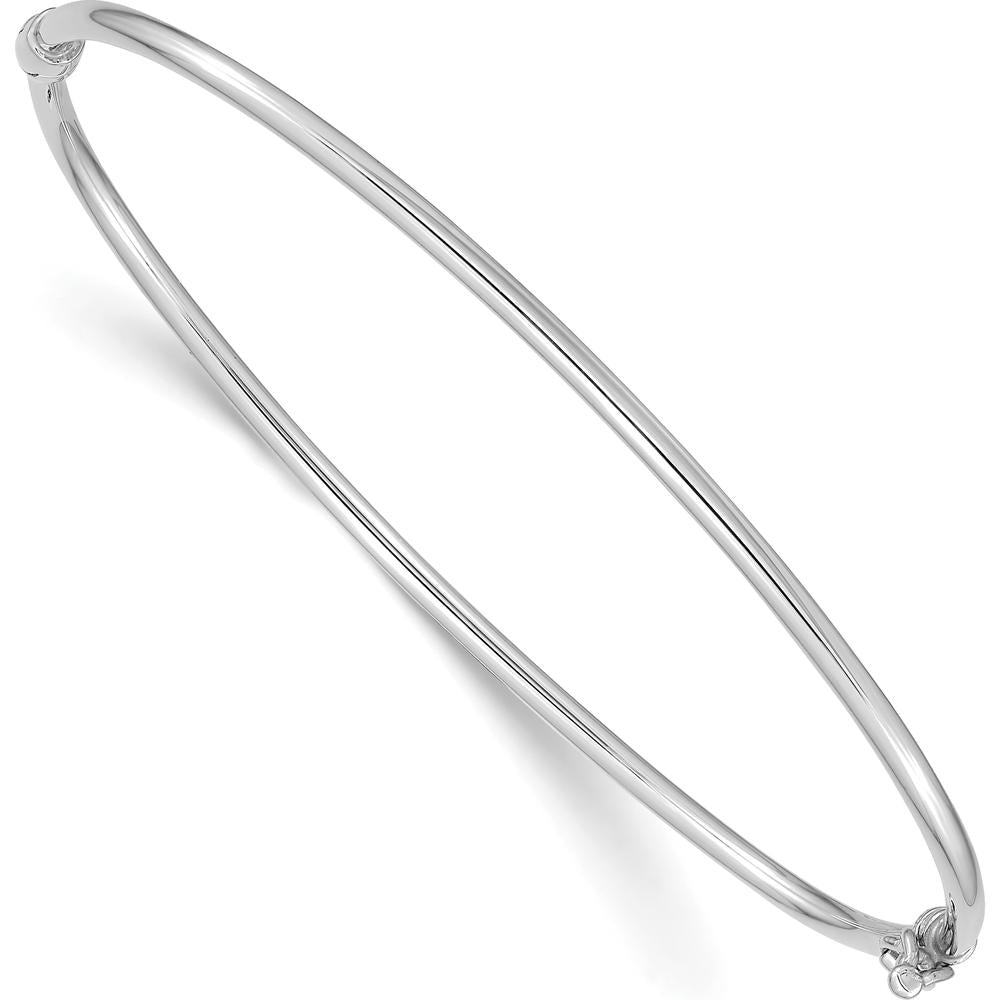 14K White Gold Polished 2.00mm Hinged Oval Bangle Bracelet - Timeless Luxury by Oro Pregiato
