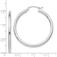 14K White Gold Polished 2.5mm Lightweight Tube Hoop Earrings - 35mm Length by 0