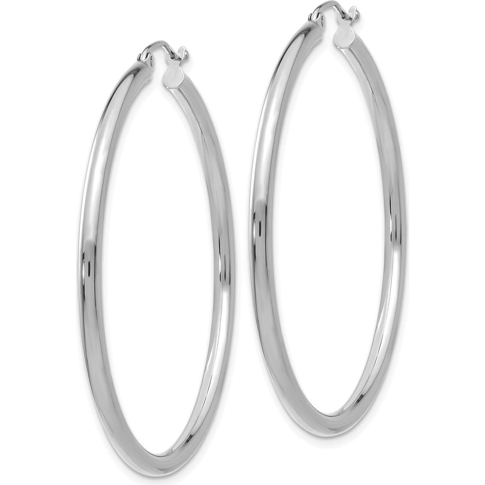 14K White Gold Polished 2.5mm Lightweight Tube Hoop Earrings - Rhodium Plated by 0