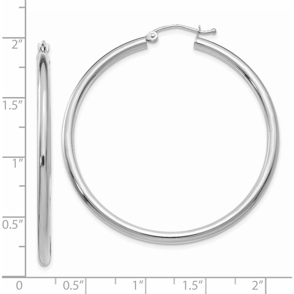14K White Gold Polished 2.5mm Lightweight Tube Hoop Earrings - Rhodium Plated by 0