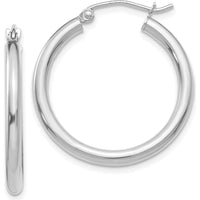 14K White Gold Polished 2.5mm Tube Hoop Earrings - 25mm Length by 0