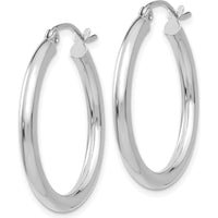 14K White Gold Polished 2.5mm Tube Hoop Earrings - 25mm Length by 0