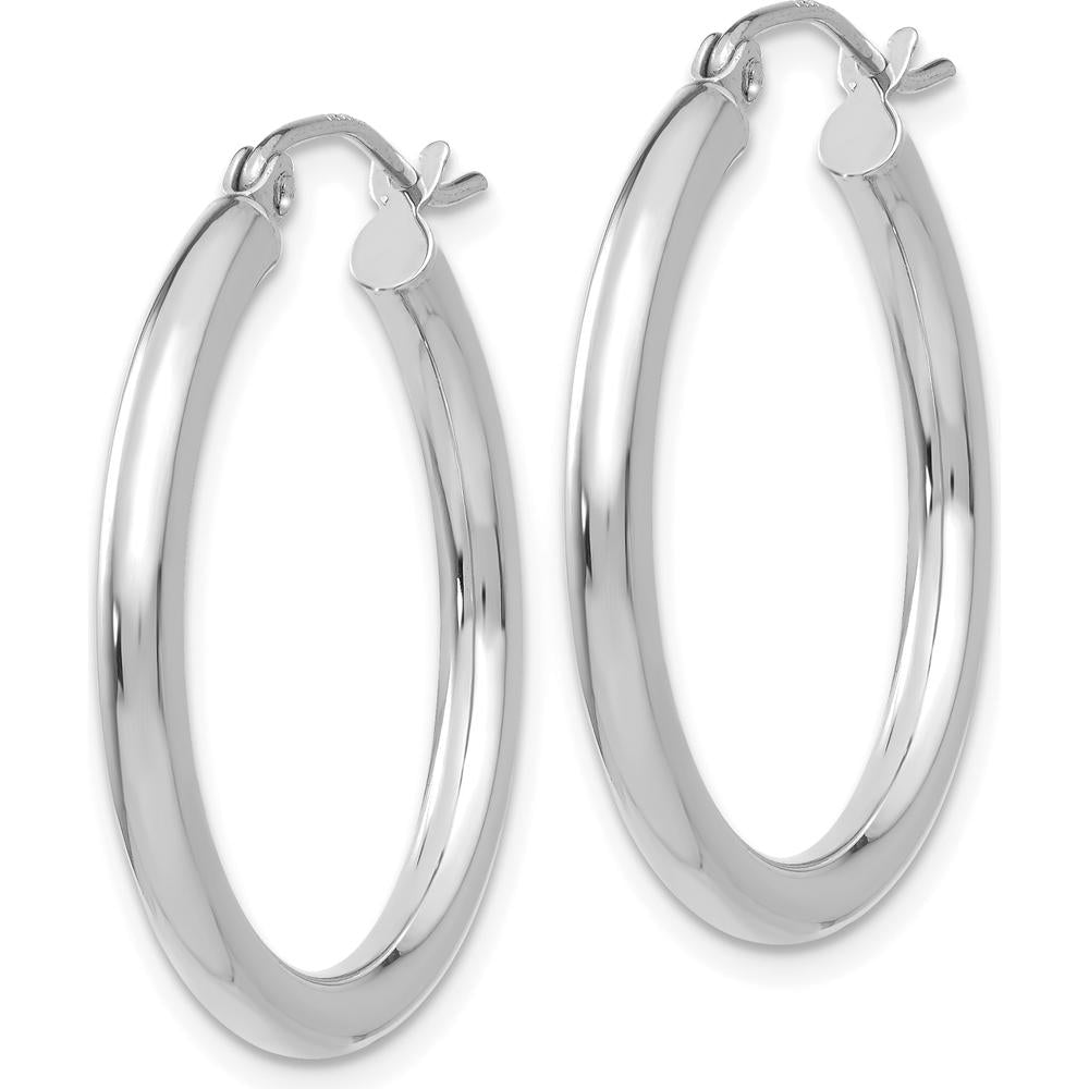 14K White Gold Polished 2.5mm Tube Hoop Earrings - 25mm Length by 0