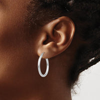 14K White Gold Polished 2.5mm Tube Hoop Earrings - 25mm Length by 0