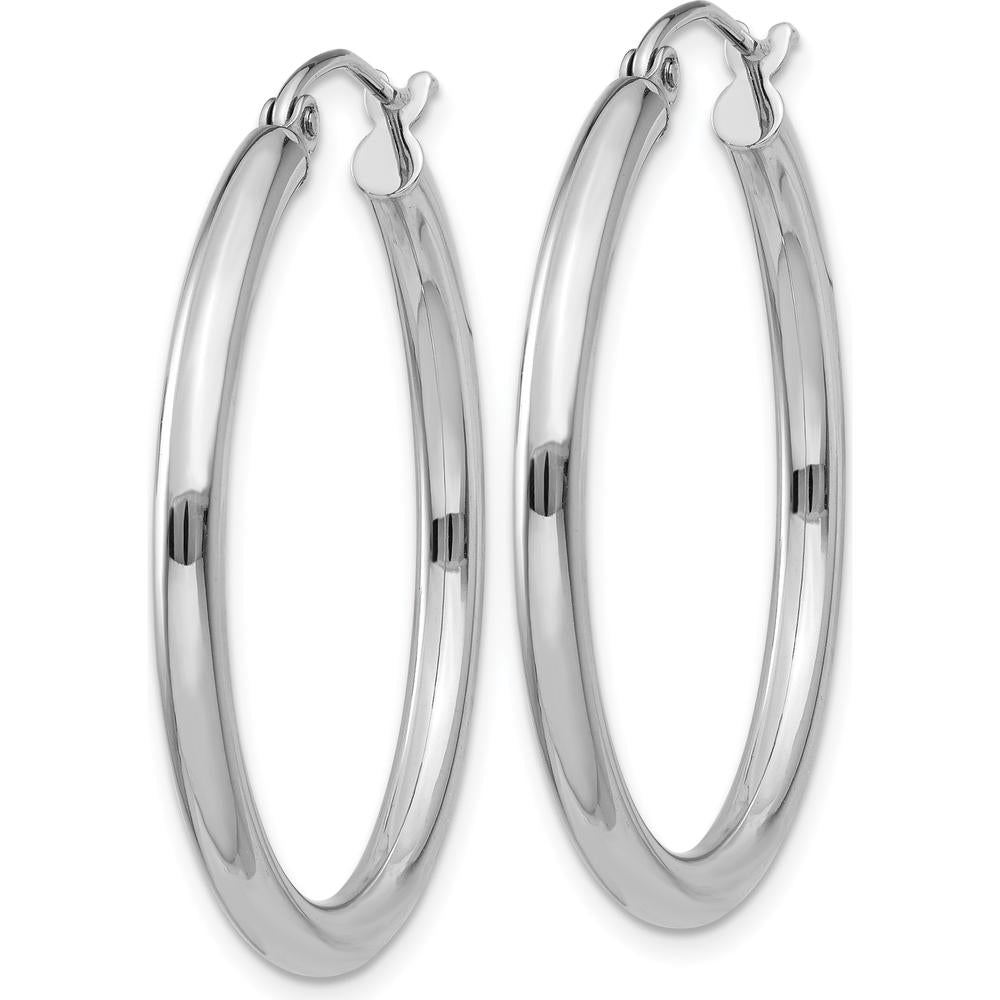 14K White Gold Polished 2.5mm Tube Hoop Earrings - 30mm Length by 0