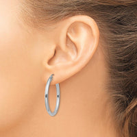 14K White Gold Polished 2.5mm Tube Hoop Earrings - 30mm Length by 0
