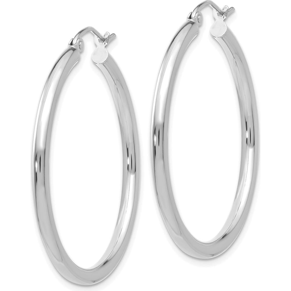 14K White Gold Polished 2.5mm Tube Hoop Earrings - 35mm Length by 0