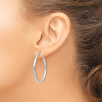 14K White Gold Polished 2.5mm Tube Hoop Earrings - 35mm Length by 0