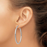 14K White Gold Polished 2.5mm Tube Hoop Earrings - 45mm Length by 0